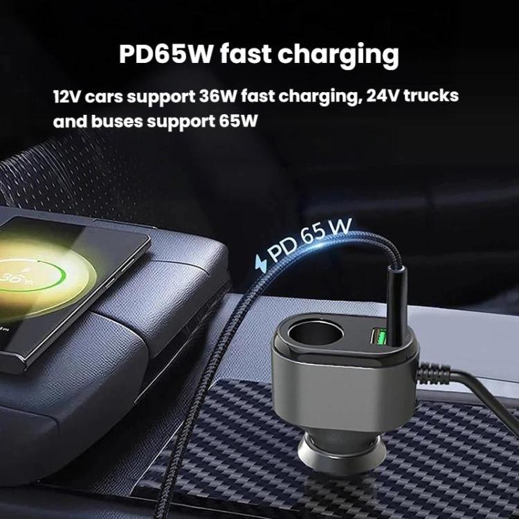 Compact car charger adapter with LED indicator, retractable connector cable, GE08