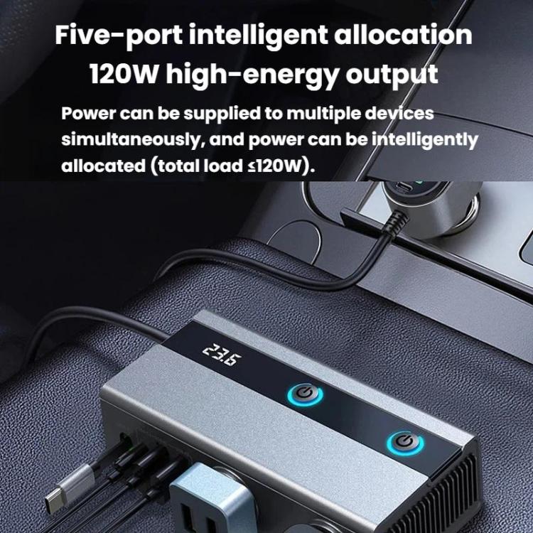Car cigarette lighter charger with LED button lights and dual blue ring ports, GE08