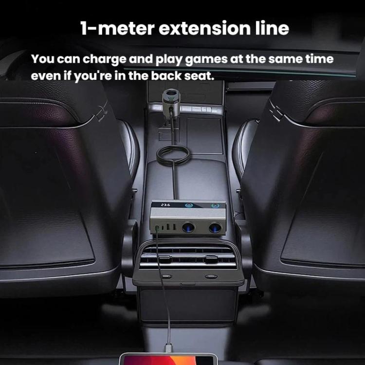 Car multi-port charger with LED indicator and short retractable cable, GE08