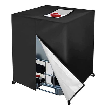 Black IBC tote cover with front opening flap and top access port for 1000L tank