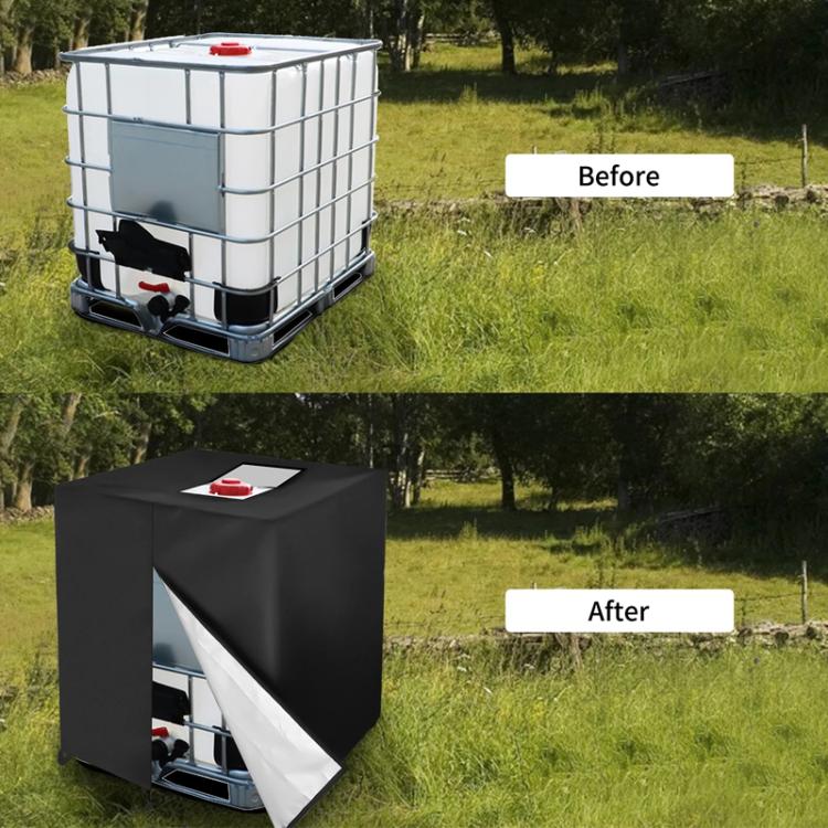 Black IBC tote cover with front opening flap and top access port for 1000L tank