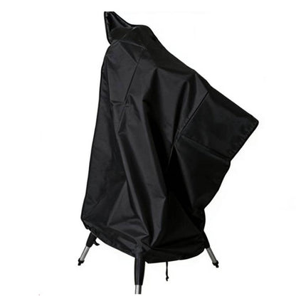 Black waterproof telescope cover with triangular top and tie-down straps
