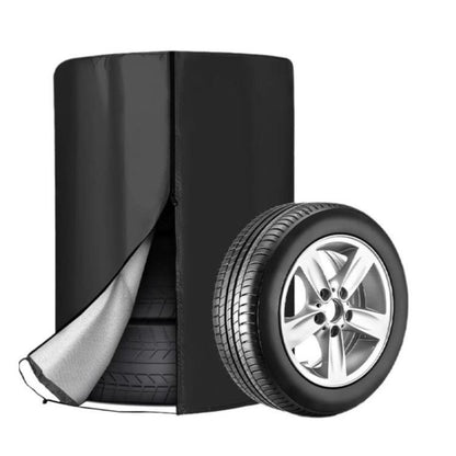 Black tire cover tarp with silver inner lining and zippered side opening