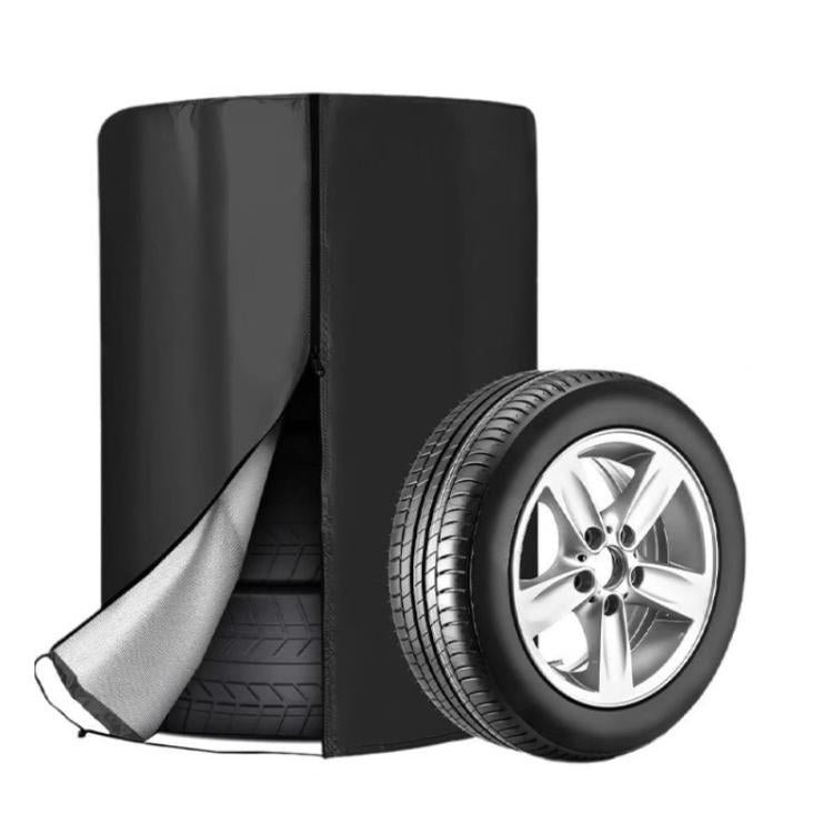 Black waterproof tire cover tarp with silver inner section and zippered door