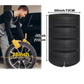 Black tire cover tarp with marked dimensions for wheel sizing, with cinch strap bottom