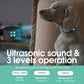 Black ultrasonic dog bark suppressant device emitting blue sound waves