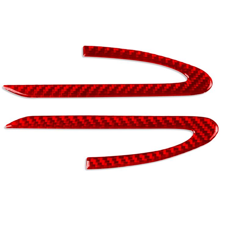 Red carbon-fiber style rearview mirror decorative sticker set, 2 curved strips