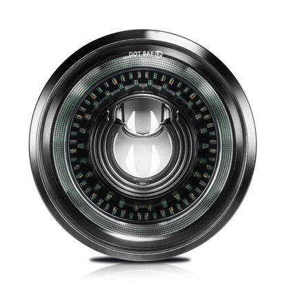 5.75-inch motorcycle projector headlight with green LED ring and starry aperture core