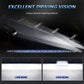 Motorcycle headlight beam pattern on road: low beam and high beam views