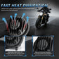 Motorcycle projector headlight cooling with finned heat-sink body and removable cap