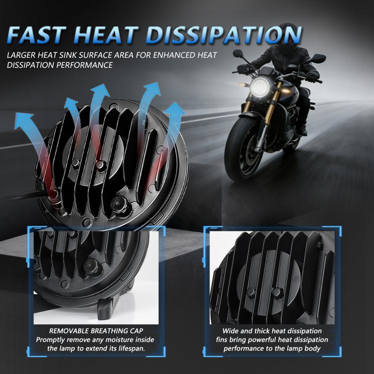 5.75-inch motorcycle headlight heat-sink housing with finned cooling design