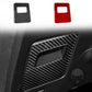 Black carbon-fiber glove box handle trim sticker with rectangular cutout, installed