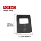 Black carbon-fiber glove box sticker panel with rectangular cutout and size details