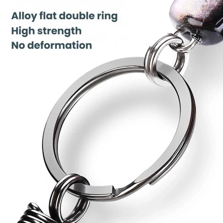 Alloy double keyring loop with metal connector ring for keychain attachments.