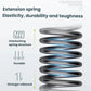 Extension spring keychain mechanism with tightly coiled black spring.