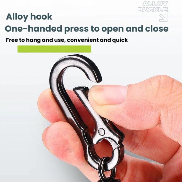 Alloy keyring with spring clasp, silver fishhook style close-up