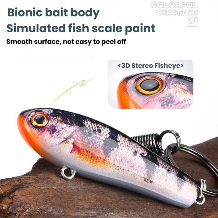 Colorful painted fish lure keychain with metal split ring and clasp