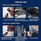 Car safety hammer use steps shown with black tool and green lanyard loop