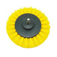 Round car wash scrub brush head with yellow bristles and center mount