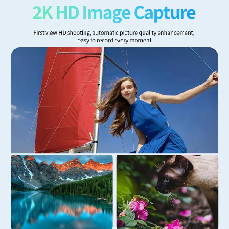 Smart glasses photo capture demonstration with sailing, mountain lake, and cat scenes