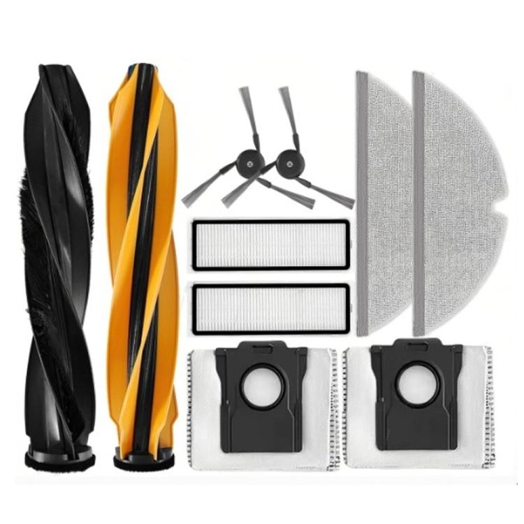 Robot vacuum replacement brush and filter set with side brush, rollers, and HEPA media