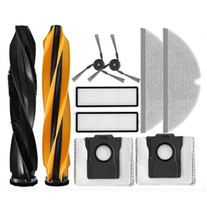 Robot vacuum replacement brush and filter set with side brush, rollers, and HEPA media
