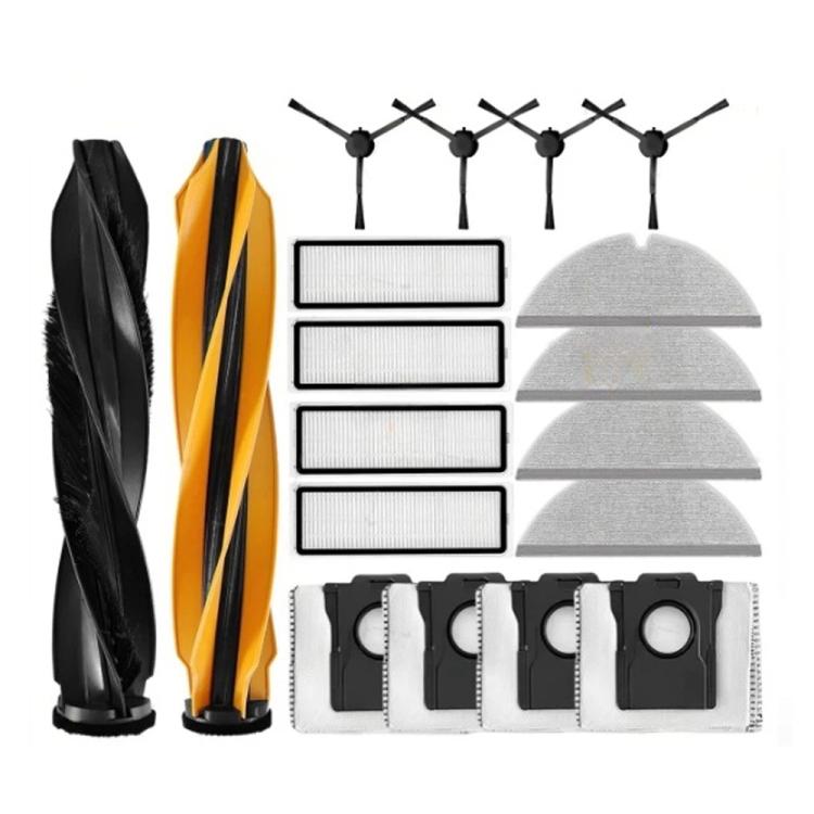 Robot vacuum replacement kit with dual rollers, side brushes, and dust filtration pads