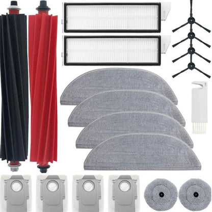 Robot vacuum replacement kit with roller brushes, mop pads, and side brushes
