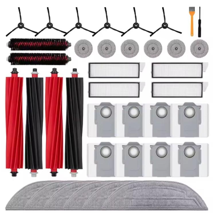 Robot vacuum replacement kit with multiple filters, bristles, pads, and roller brushes