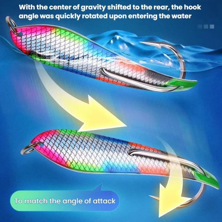 Reflective scale spinnerbait lure with rear treble hook, multicolor blue and pink body