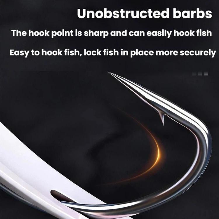Stainless steel spinnerbait hook close-up with sharp barbs and curved shank