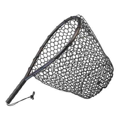 Black silicone honeycomb landing net with long handle and hexagonal mesh bag