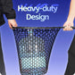 Black mesh landing net held open with long handle and secure rim