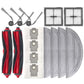 Robot vacuum replacement parts kit with two red/black main brushes, side brushes, dust bags, filters, mop pads