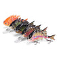 Set of four 6-segment sinking hard fishing lures with clear lips and treble hooks