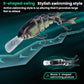 Green patterned multi-segment hard fishing lure with clear lip and treble hooks