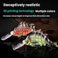 Two multi-color 6-segment hard fishing lures with clear lips and treble hooks