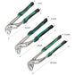 Adjustable water pump pliers set shown in three lengths with black and green handles