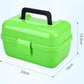 Green mini fishing tackle storage box with top handle and front latch, compact size.