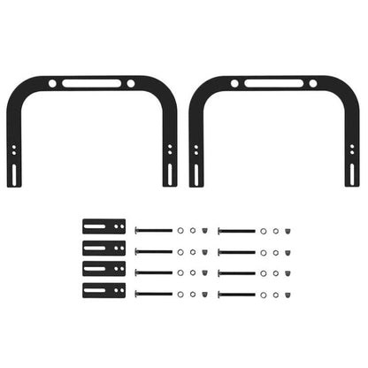 Adjustable metal mattress retainer baffles, two black U-shaped brackets with mounting hardware