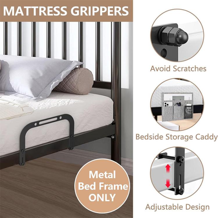 Adjustable metal mattress grippers with black frame and end knobs, anti-slip style