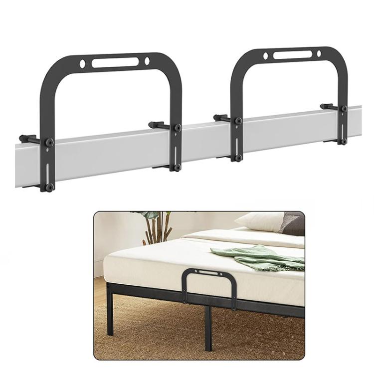 Adjustable metal mattress stopper baffles with clamp feet, pair of black bed-frame rails
