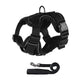 Black dog vest harness with D-ring attachment and matching leash strap set