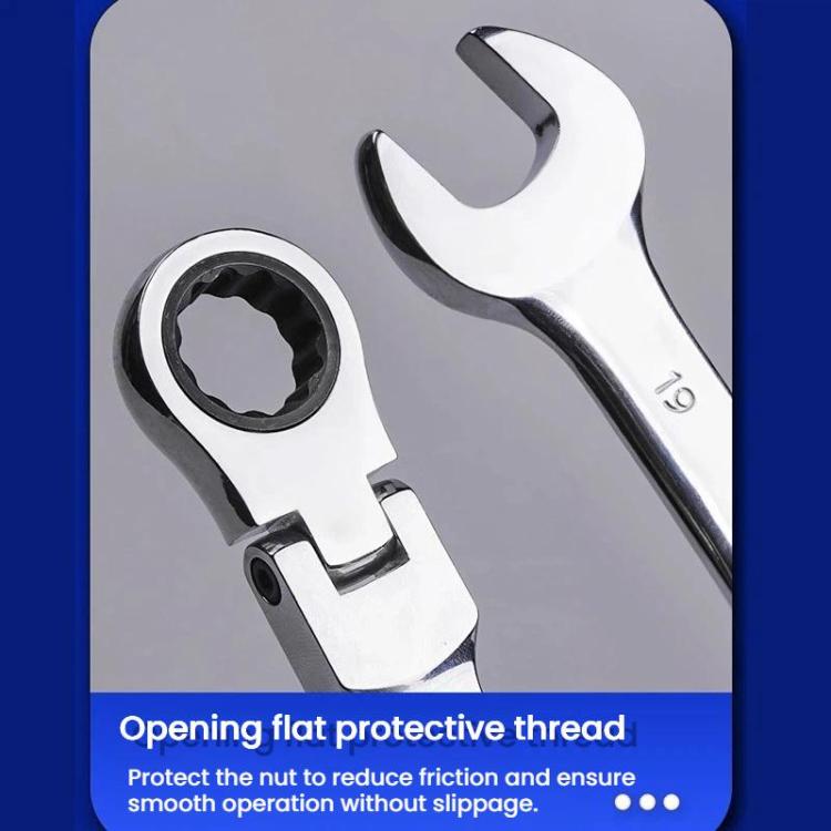 Close-up of ratchet wrench head with protective threaded opening