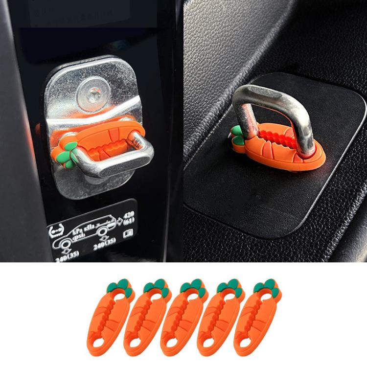 Car door lock cover clips on door latch area, orange silicone with green tabs