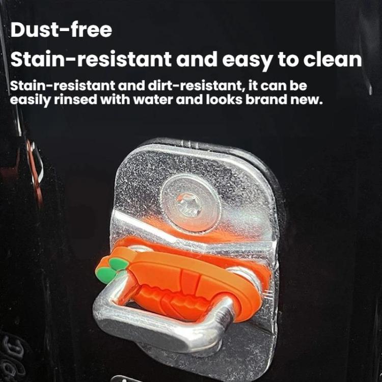 Car door lock cover clip close-up, orange silicone pad with green bumper