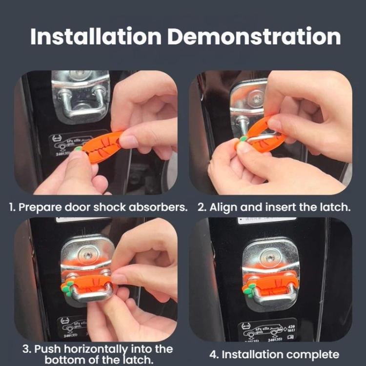 Hands installing orange silicone latch cover clip onto car lock mechanism