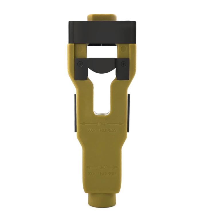 Green door latch tenon tool with black guide head and chisel-style blades