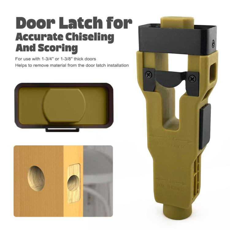 Green door latch tenon tool with black guide head and blade profile illustration