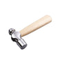 Ball peen hammer with metal ball end, flat striking face, and light wood handle